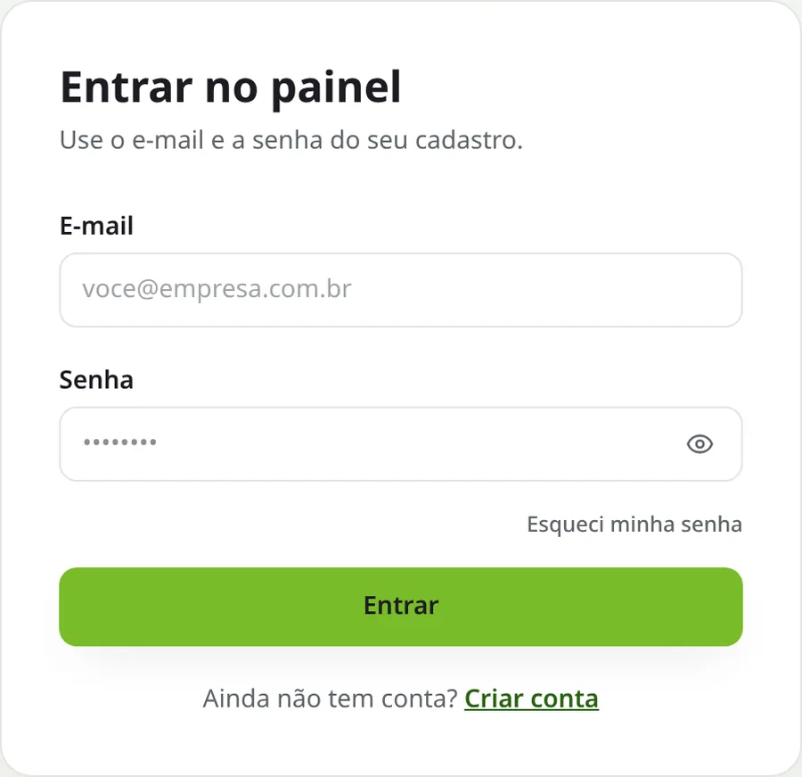 Tela de login do painel da E-Domínios